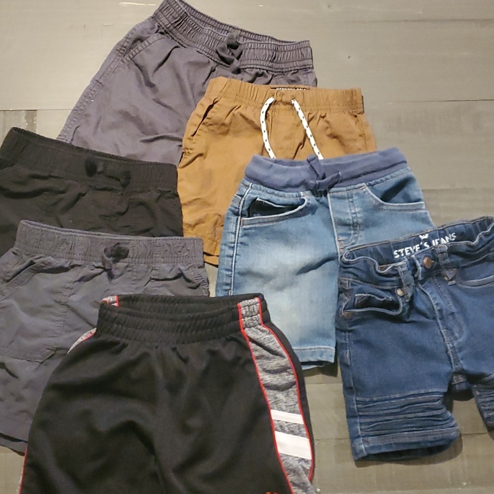 7 pairs of shorts 2T and 24 months black, Grey, jeans
